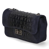 Camilla Borsa a tracolla da donna Pelle scamosciata croco 10029-BLEU Gave Lux