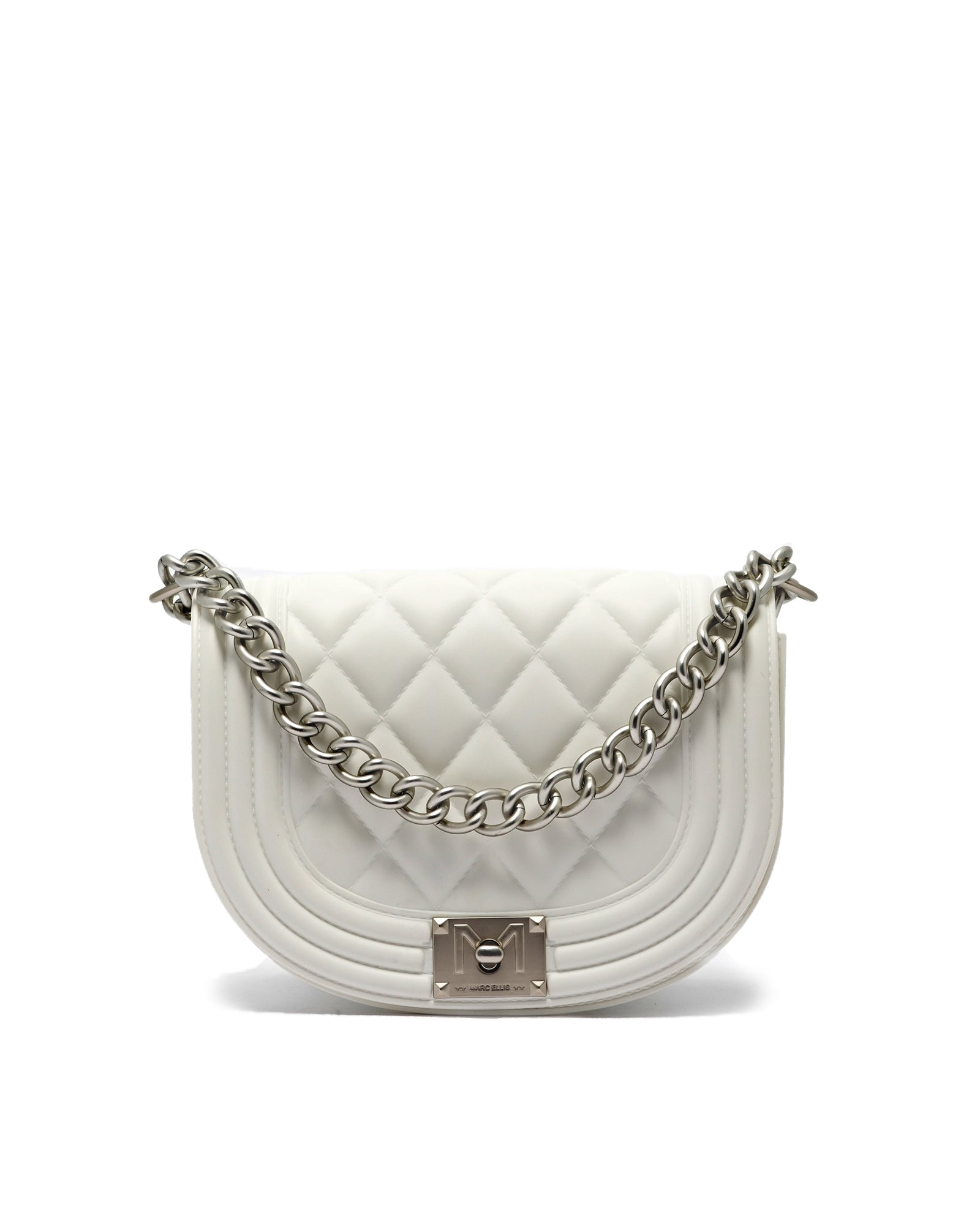 Borsa a mano da donna 100% PVC FLAT ZOE-OFF BLANC + SILVER Marc Ellis