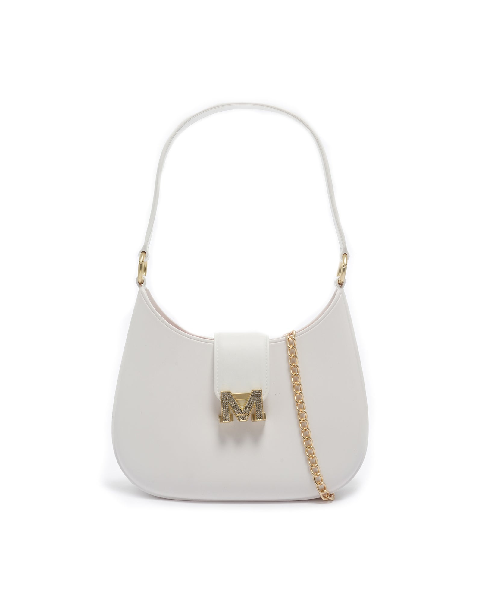 Borsa a spalla da donna 100% Pvc FLAT NEW YORK-WHITE + OFF GOLD Marc Ellis