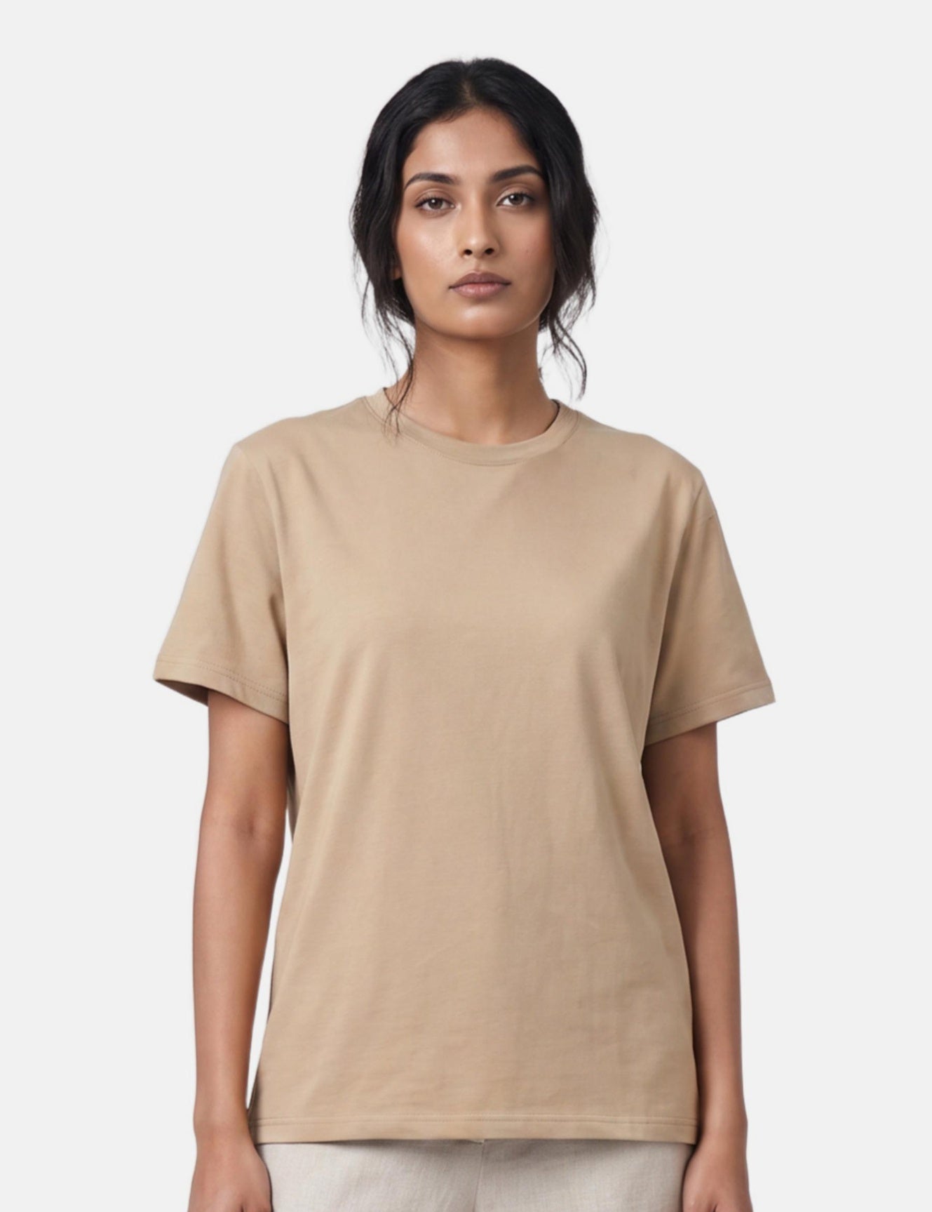 T-shirt in 84% Cotone 16% Elastan Cammello