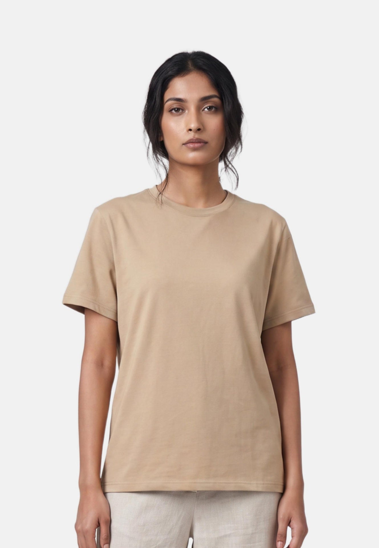 T-shirt in 84% Cotone 16% Elastan Cammello