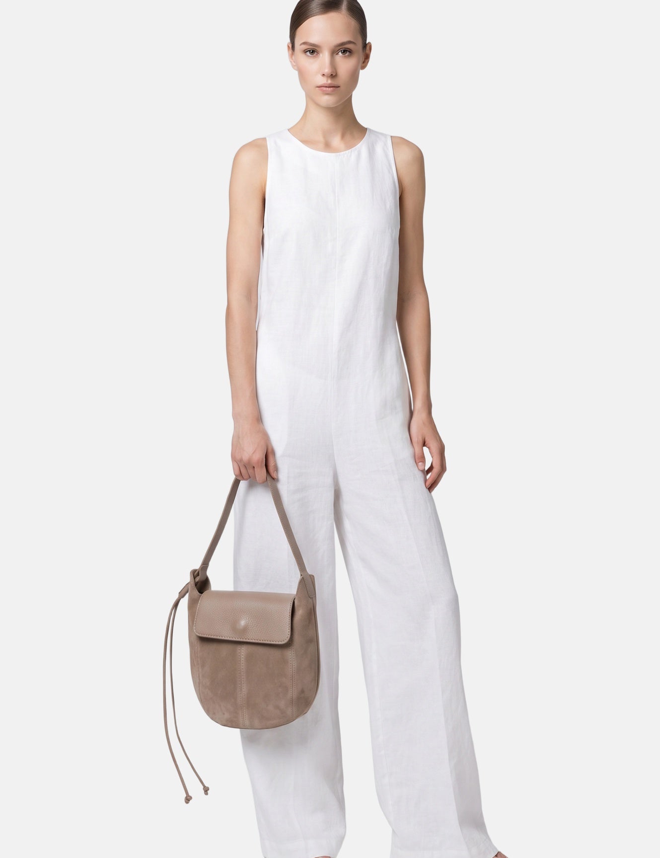 Borsa a Tracolla in Dollaro Leather Beige Scuro