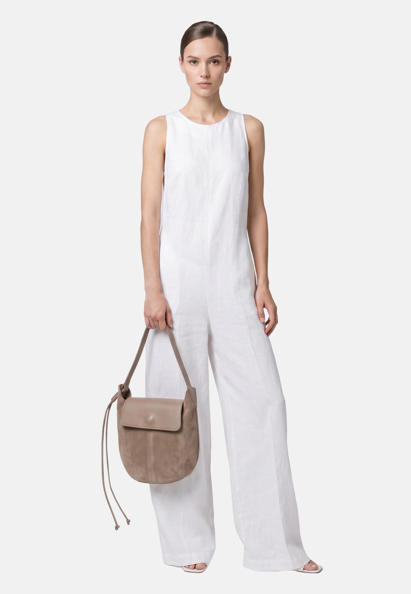 Borsa a Tracolla in Dollaro Leather Beige Scuro