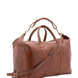 Borsa da viaggio unisex in vera pelle 100% cotone 4046-MARRONE Alessia Firenze