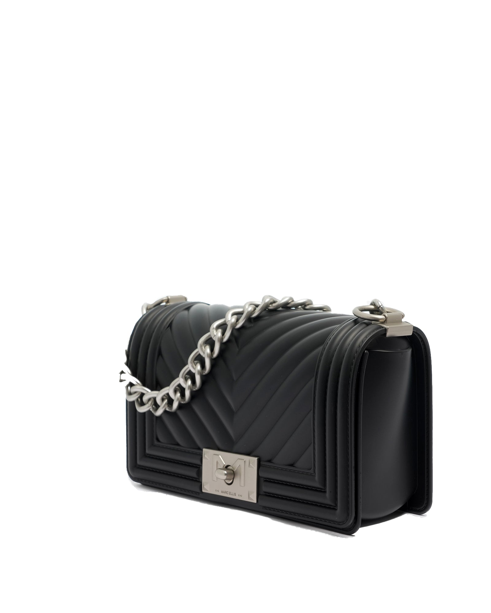 Borsa a mano da donna 100% Pvc FLAT S-BLACK + OFF SILVER Marc Ellis