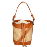 Women's bucket bag, mixed leather and fabric, Made in Italy, 16x13x10 cm