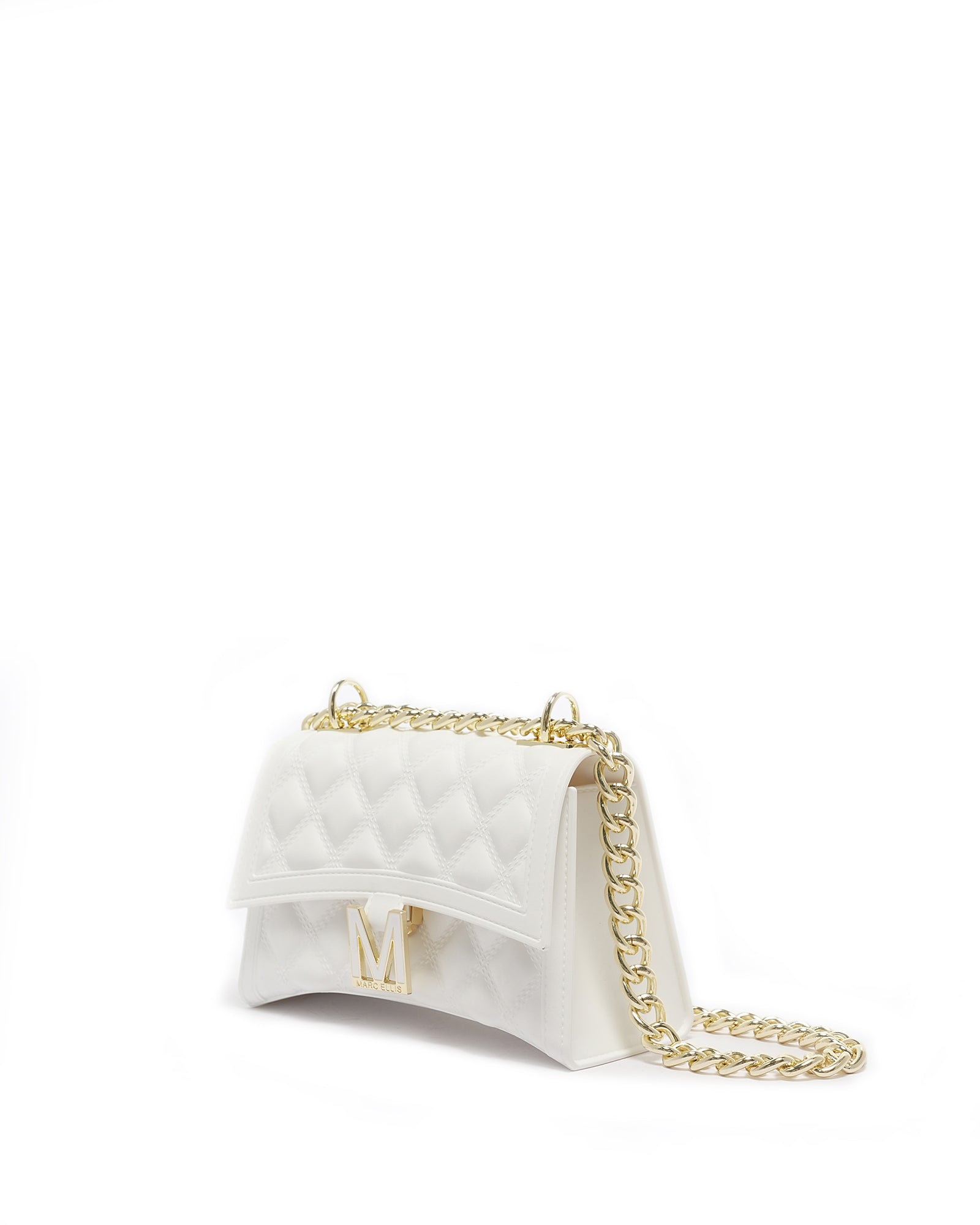Borsa a mano da donna 100% Pvc FLAT RHOMBUS S-WHITE + LIGHT GOLD Marc Ellis