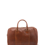 Borsa da viaggio unisex in vera pelle 100% cotone 4040-MARRONE Alessia Firenze