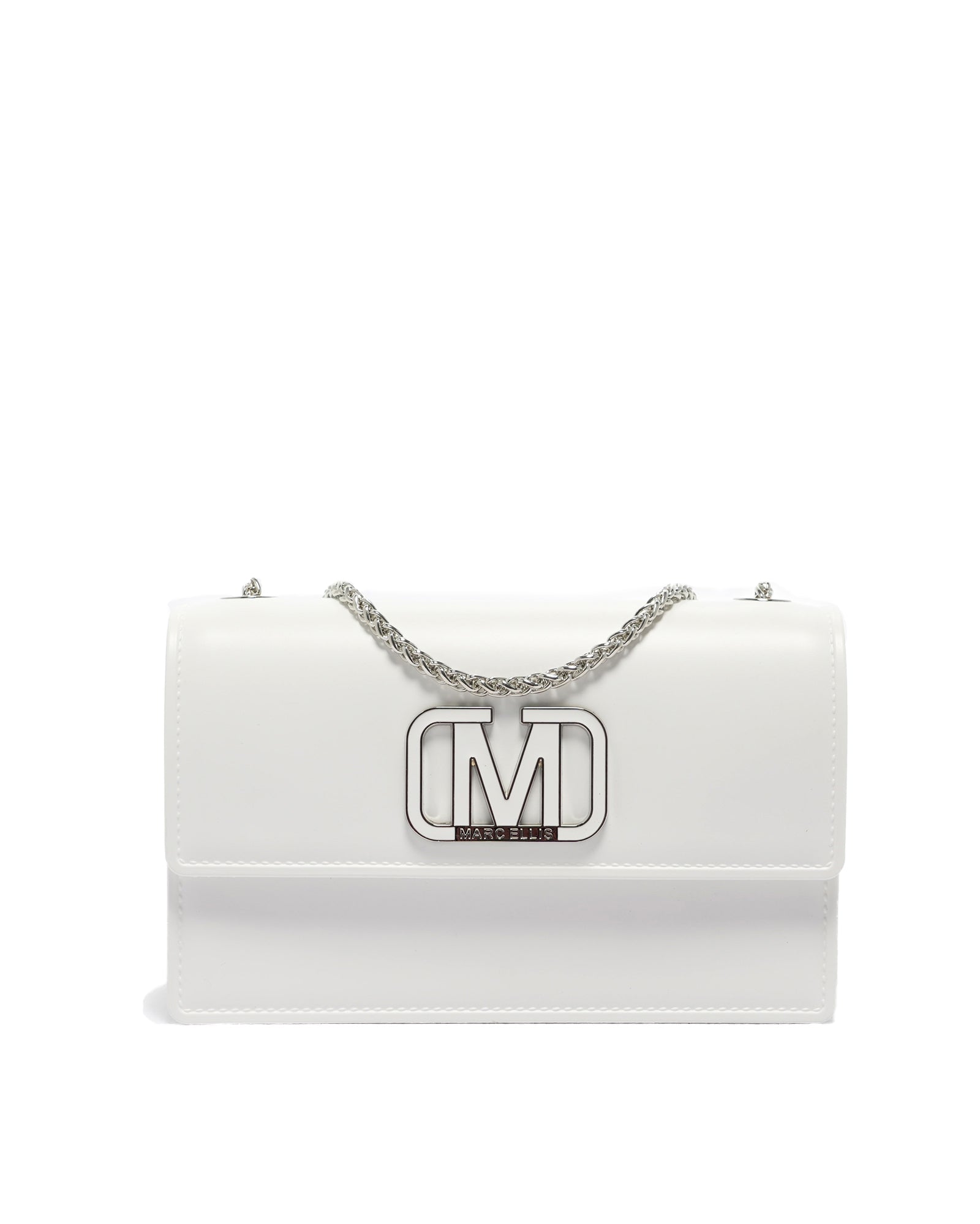 Borsa a mano da donna 100% Pvc FLAT SUPERMEE M-WHITE + SILVER Marc Ellis