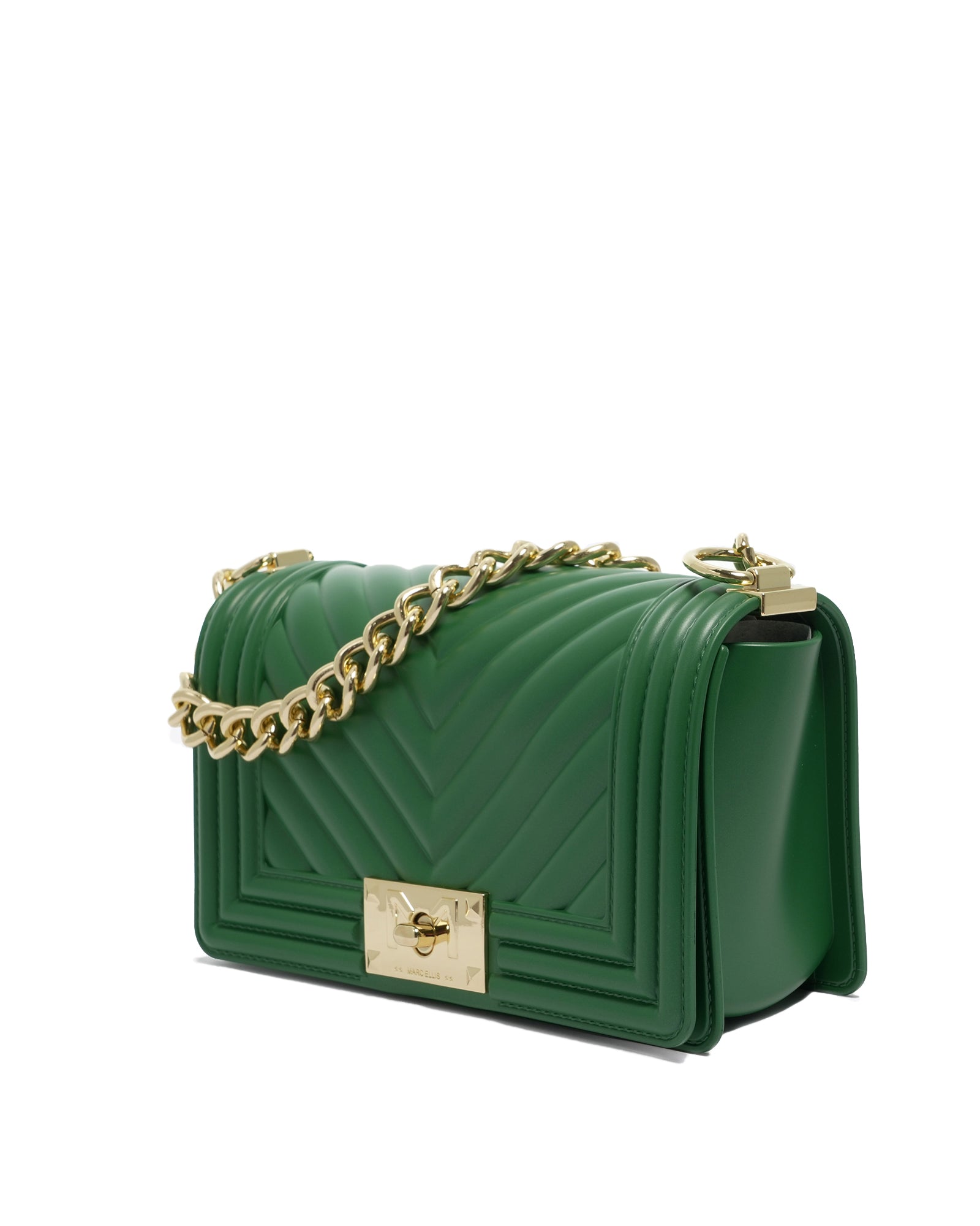 Borsa a mano da donna 100% Pvc FLAT S-EMERALD GREEN + LIGHT GOLD Marc Ellis