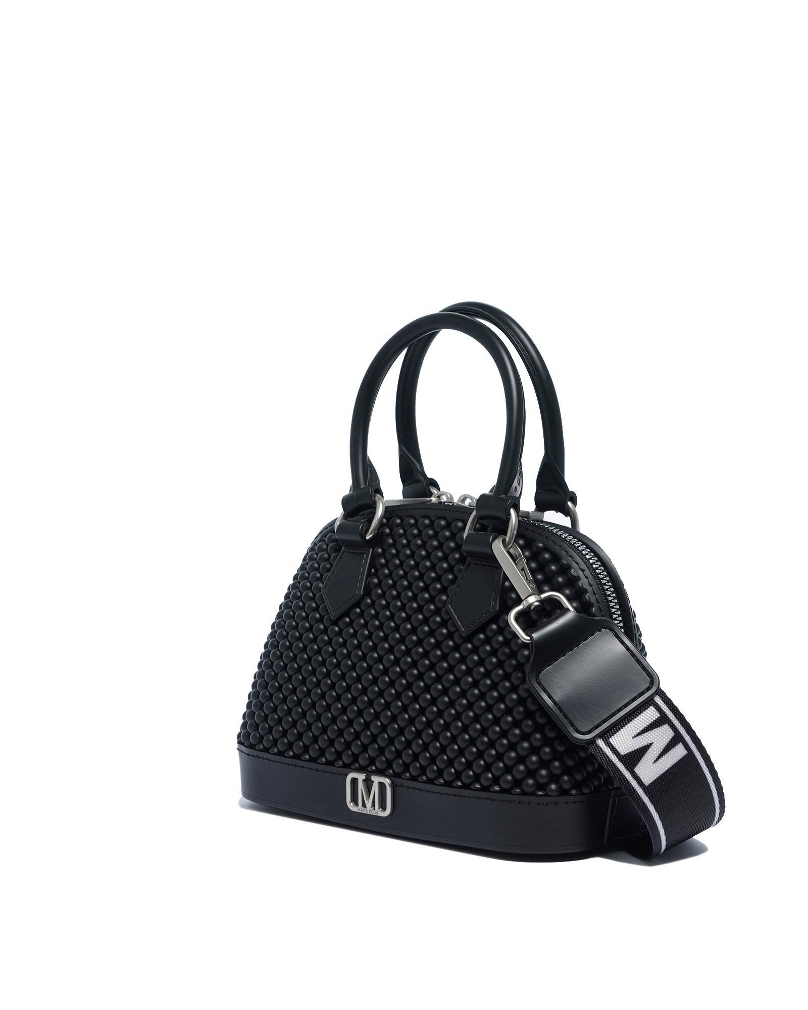 Borsa a mano da donna 100% Pvc FLAT XS BALL-BLACK + OFF SILVER Marc Ellis