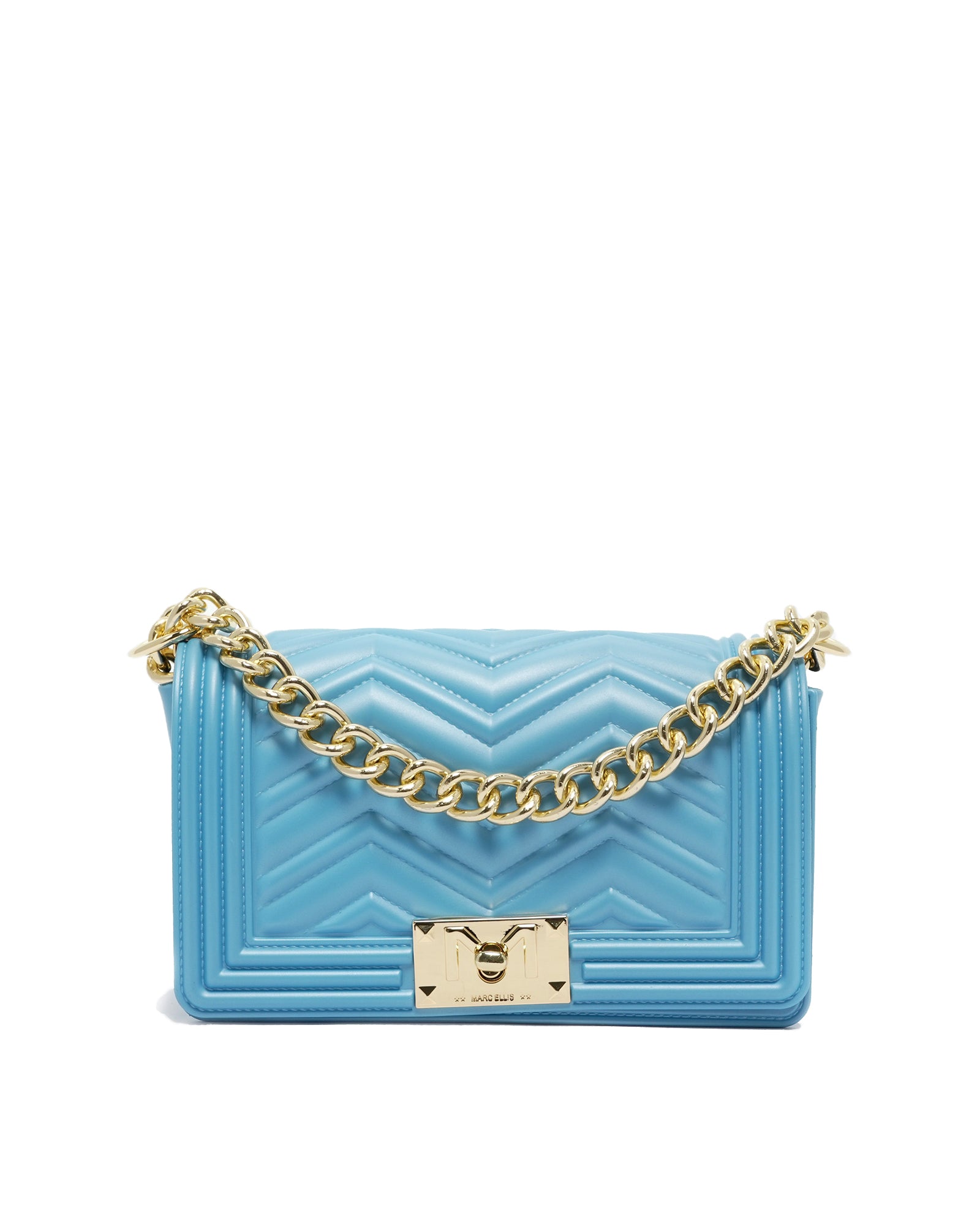 Borsa a mano da donna 100% PVC FLAT S MANHATTAN-NORSE BLUE + LIGHT GOLD Marc Ellis