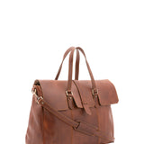 Borsa da viaggio unisex in vera pelle 100% cotone 4066-MARRONE Alessia Firenze