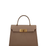 Borsa a Mano in Vera Pelle Beige Scuro