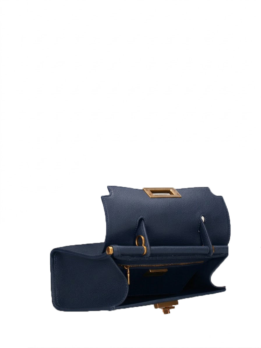 Borsa a Mano in Vera Pelle Blu Jeans