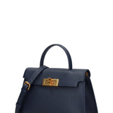 Borsa a Mano in Vera Pelle Blu Jeans