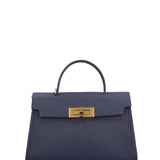 Borsa a Mano in Vera Pelle Blu Jeans