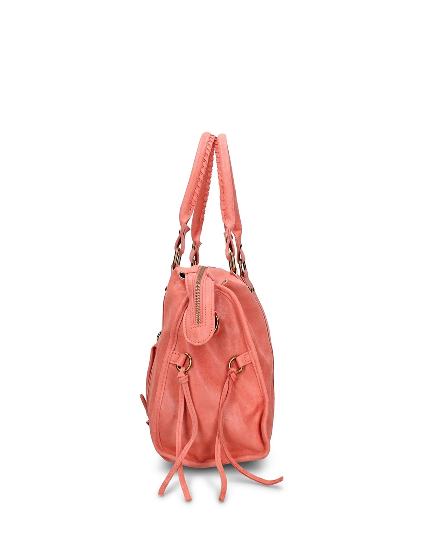 Borsa a Spalla in Genuine Printed Suede Leather Salmone
