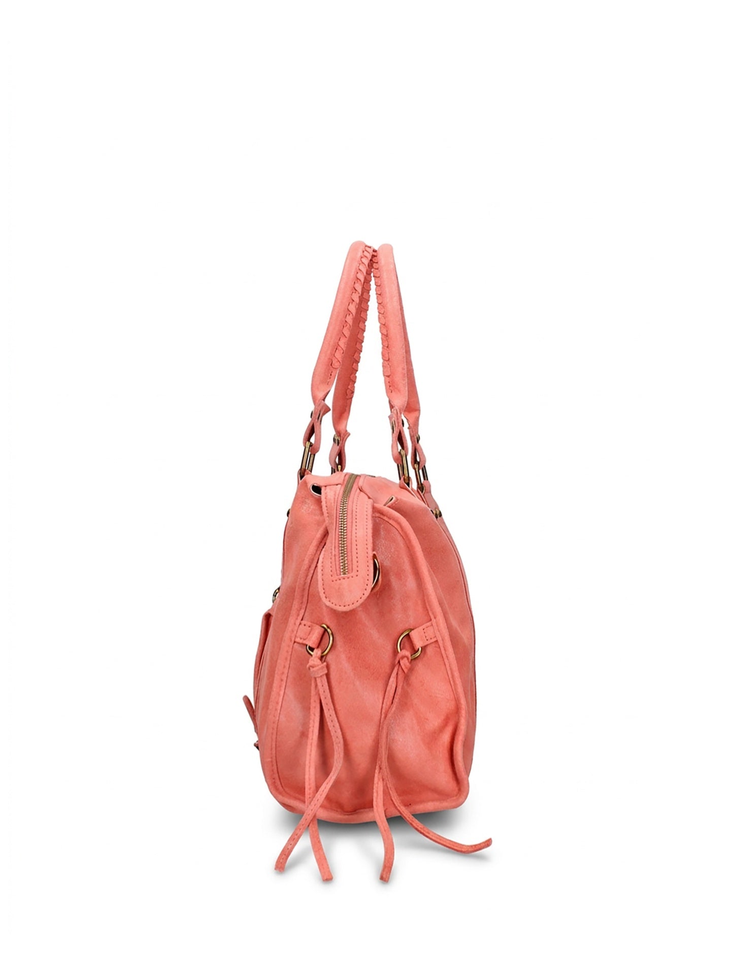 Borsa a Spalla in Genuine Printed Suede Leather Salmone