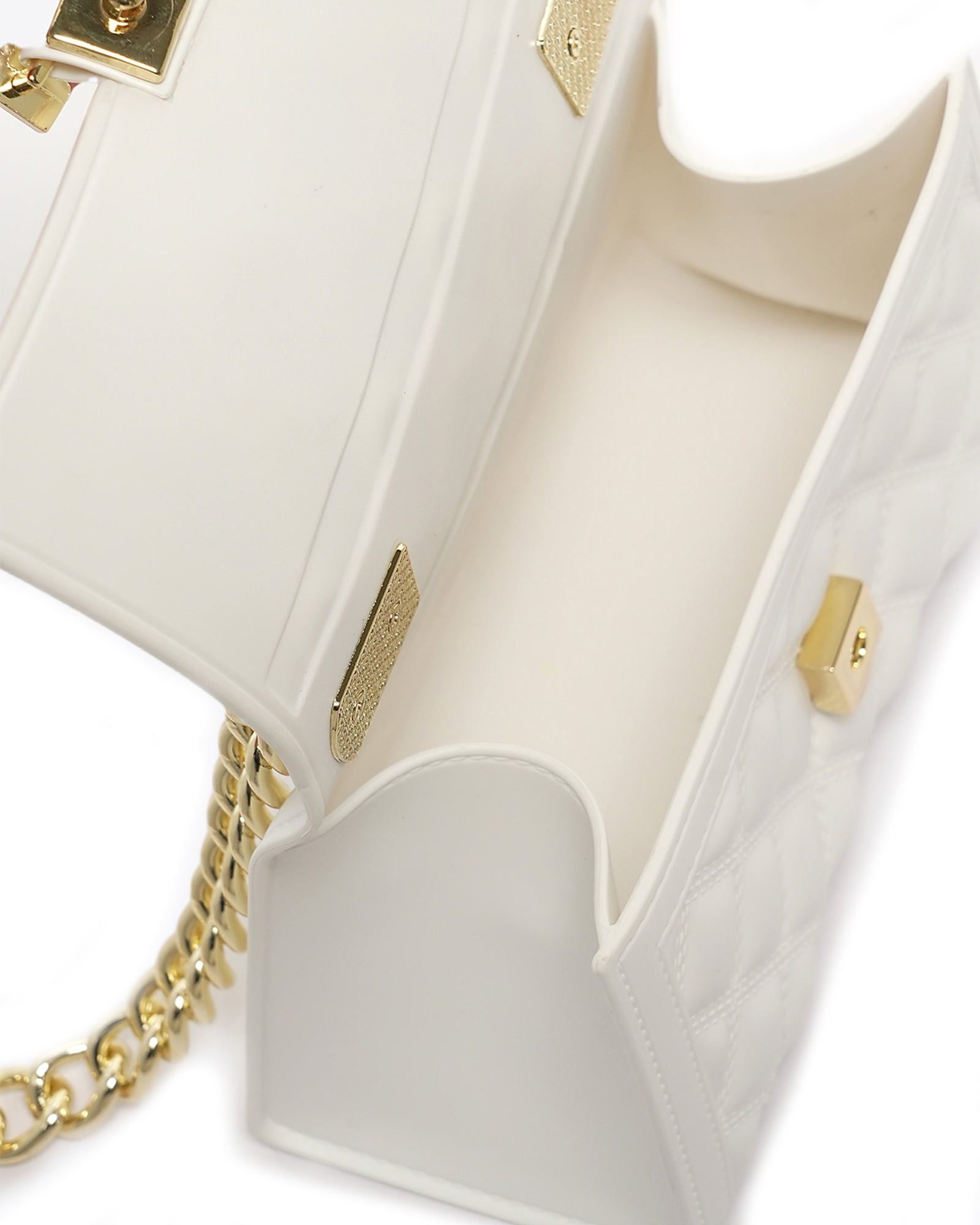 Borsa a mano da donna 100% Pvc FLAT RHOMBUS S-WHITE + LIGHT GOLD Marc Ellis