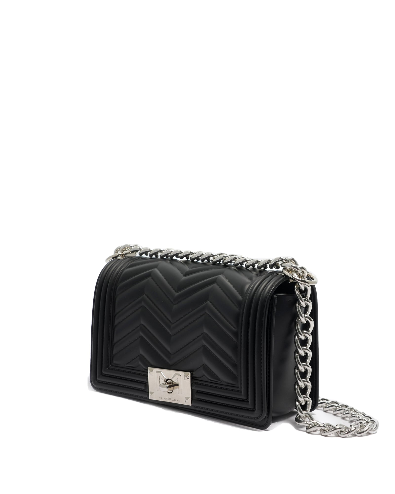 Borsa a mano da donna 100% PVC FLAT S MANHATTAN-BLACK + SILVER Marc Ellis