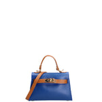 Borsa a mano da donna 100% vera pelle 07221-D22 BLUETTE+D44 CUOIO Roberta Rossi