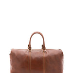 Borsa da viaggio unisex vera pelle 100% cotone 4546-MARRONE Alessia Firenze