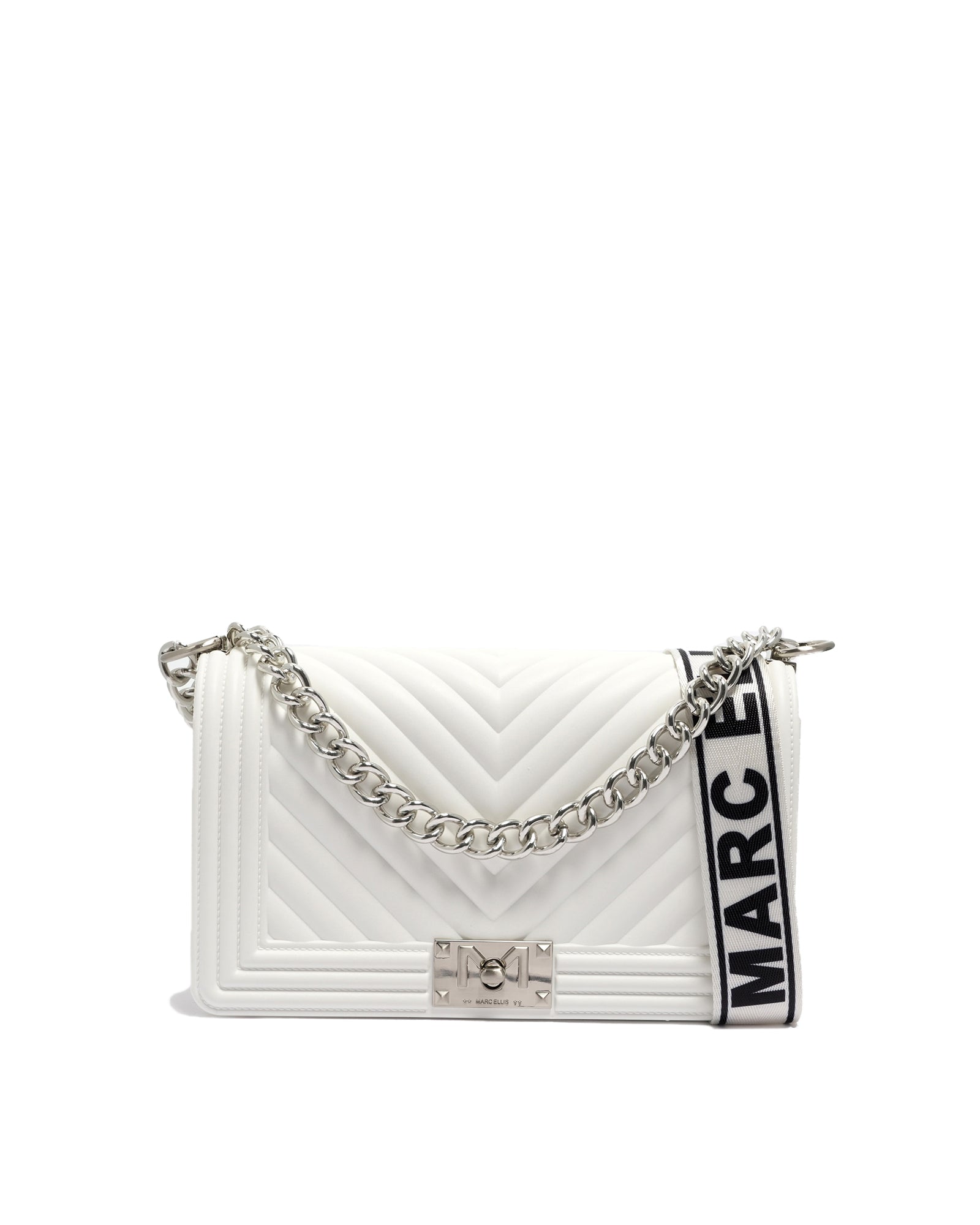 Borsa a mano da donna 100% PVC FLAT M-WHITE + OFF SILVER Marc Ellis
