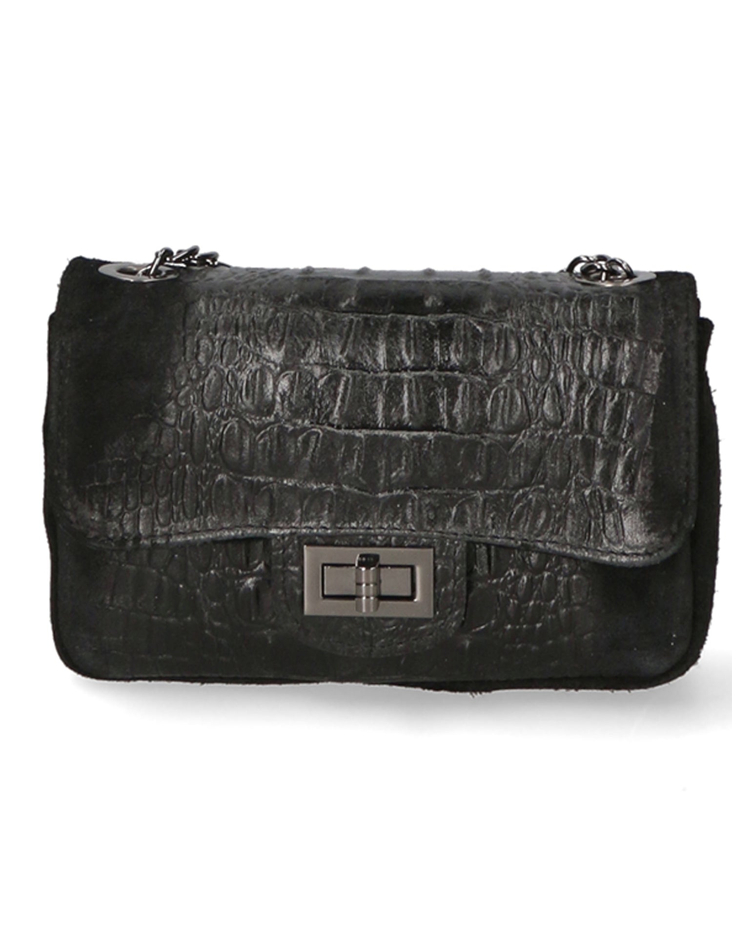 Camilla Borsa a tracolla da donna Pelle scamosciata croco 10029-NERO Gave Lux