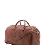 Borsa da viaggio unisex vera pelle 100% cotone 4038-MARRONE Alessia Firenze