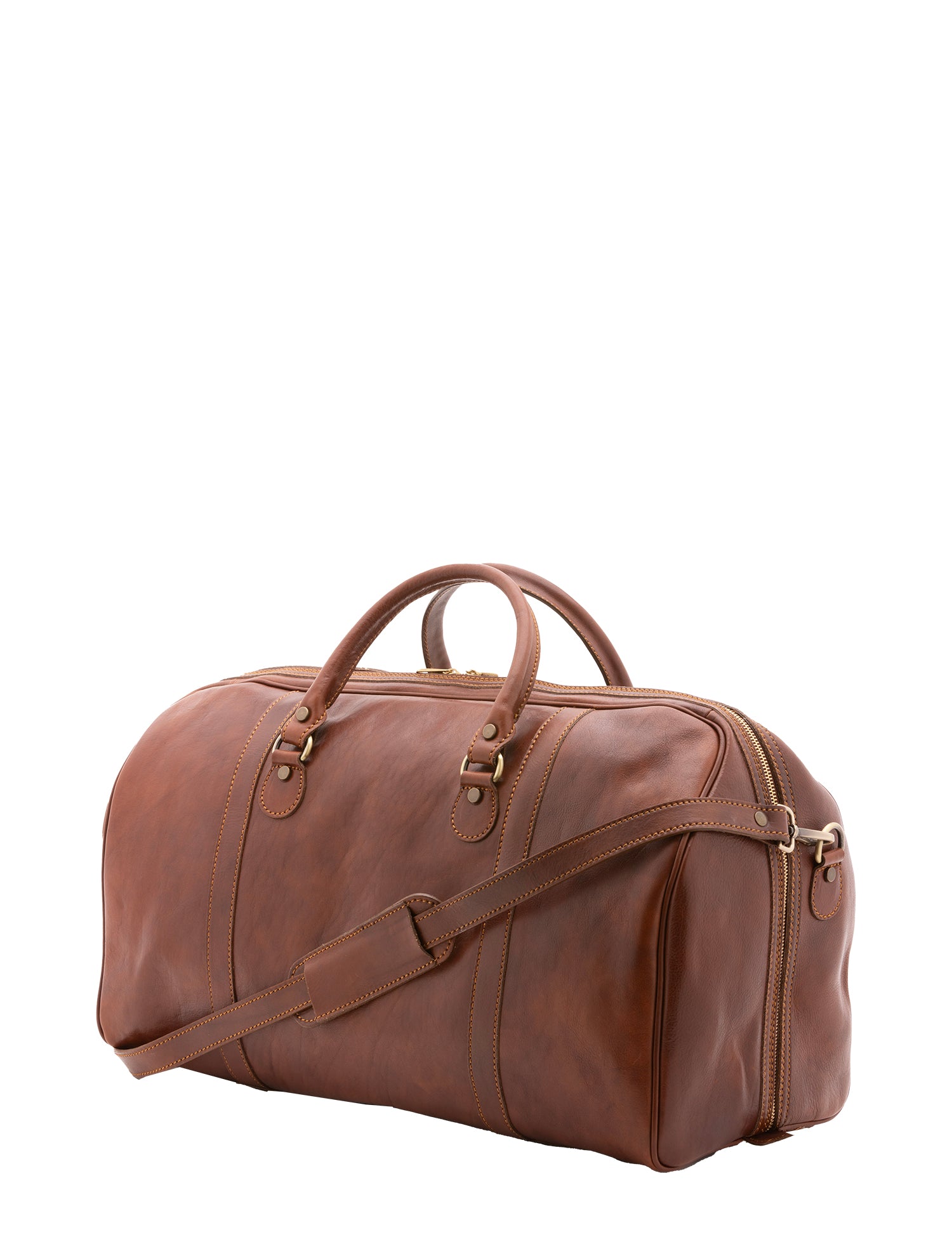 Borsa da viaggio unisex vera pelle 100% cotone 4038-MARRONE Alessia Firenze