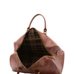 Borsa da viaggio unisex in vera pelle 100% cotone 4039-MARRONE Alessia Firenze