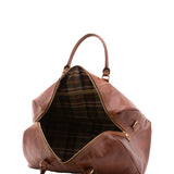 Borsa da viaggio unisex in vera pelle 100% cotone 4039-MARRONE Alessia Firenze