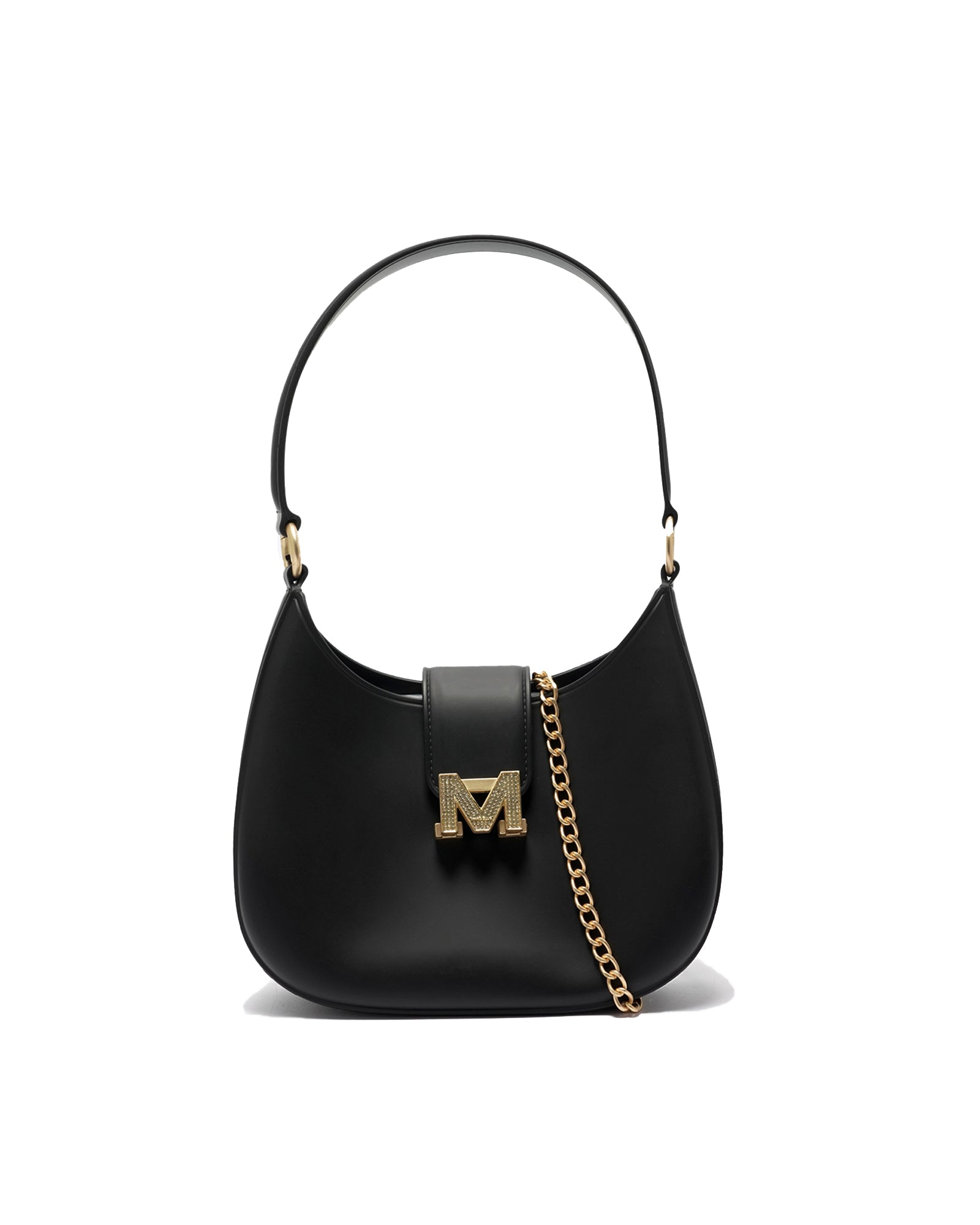 Borsa a spalla da donna 100% Pvc FLAT NEW YORK-BLACK + OFF GOLD Marc Ellis