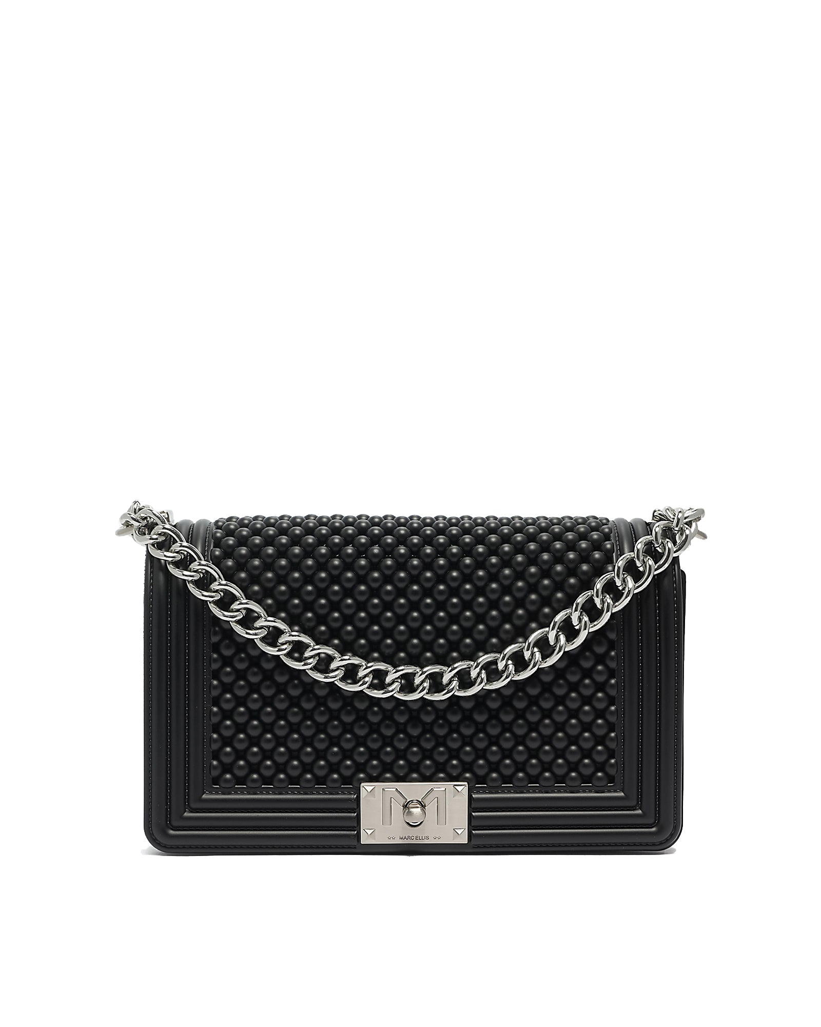 Borsa a mano da donna 100% Pvc FLAT M BALL-BLACK + SILVER Marc Ellis