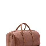 Borsa da viaggio unisex in vera pelle 100% cotone 4514-MARRONE Alessia Firenze