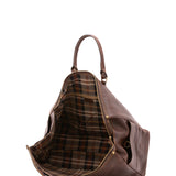 Borsa da viaggio unisex vera pelle 100% cotone 4546-TESTA DI MORO Alessia Firenze