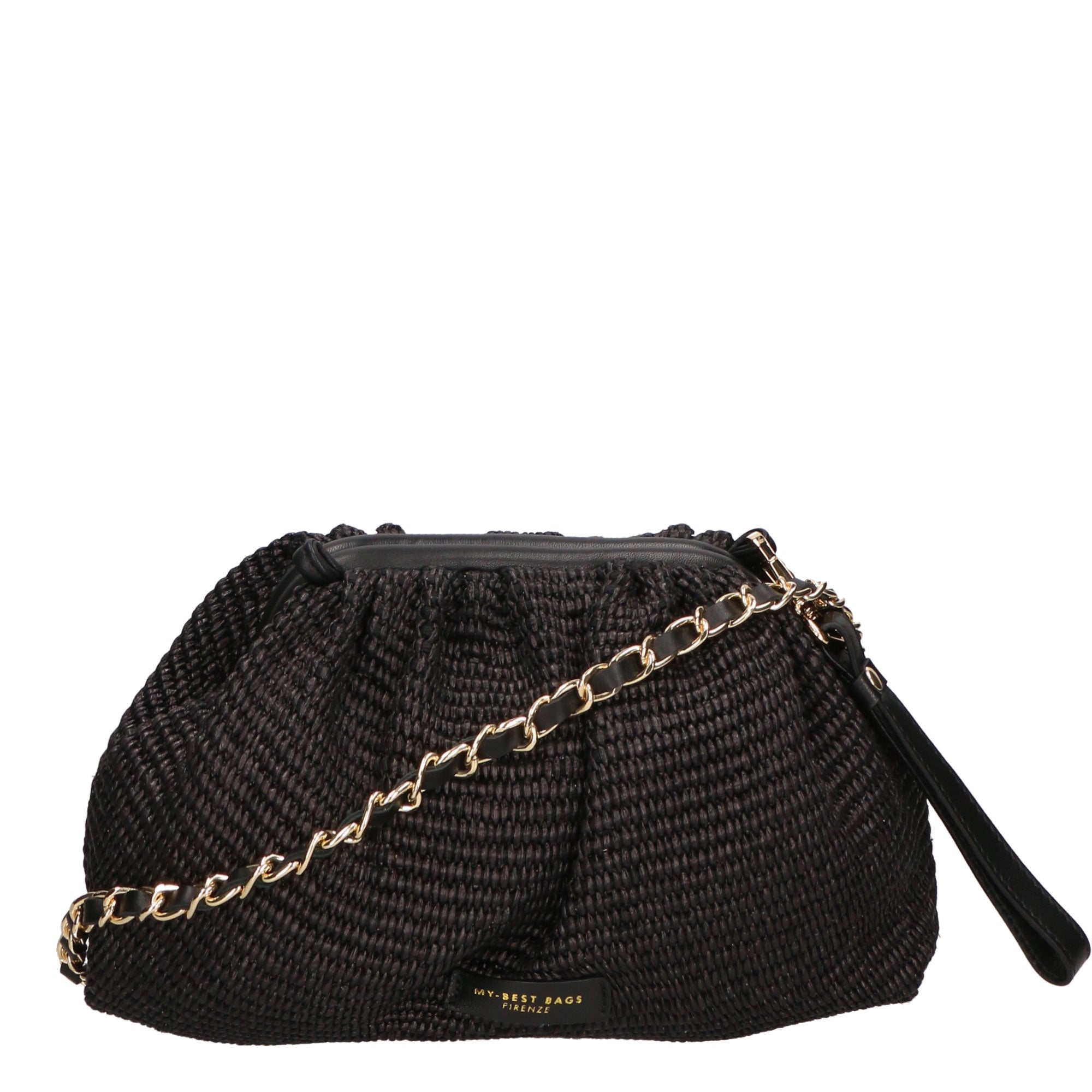 Borsa a tracolla da donna Paglia e pelle MYB-7011-SS-NERO 61+12 TABRU My Best Bag