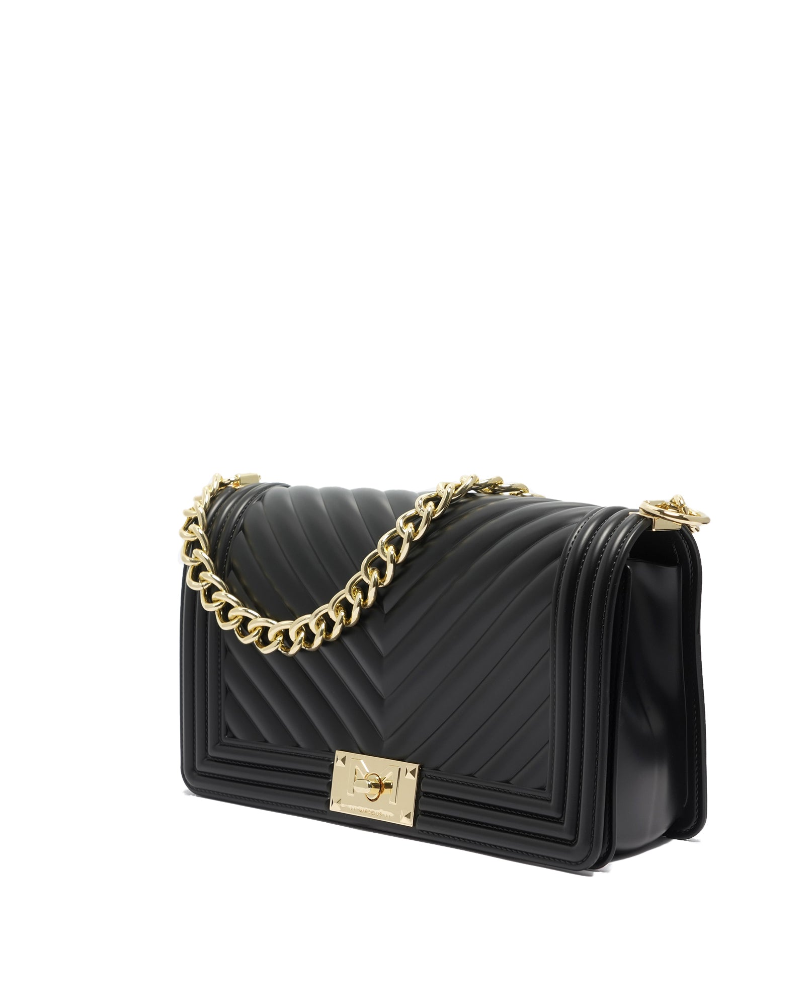 Borsa a mano da donna 100% PVC FLAT M-BLACK + LIGHT GOLD Marc Ellis