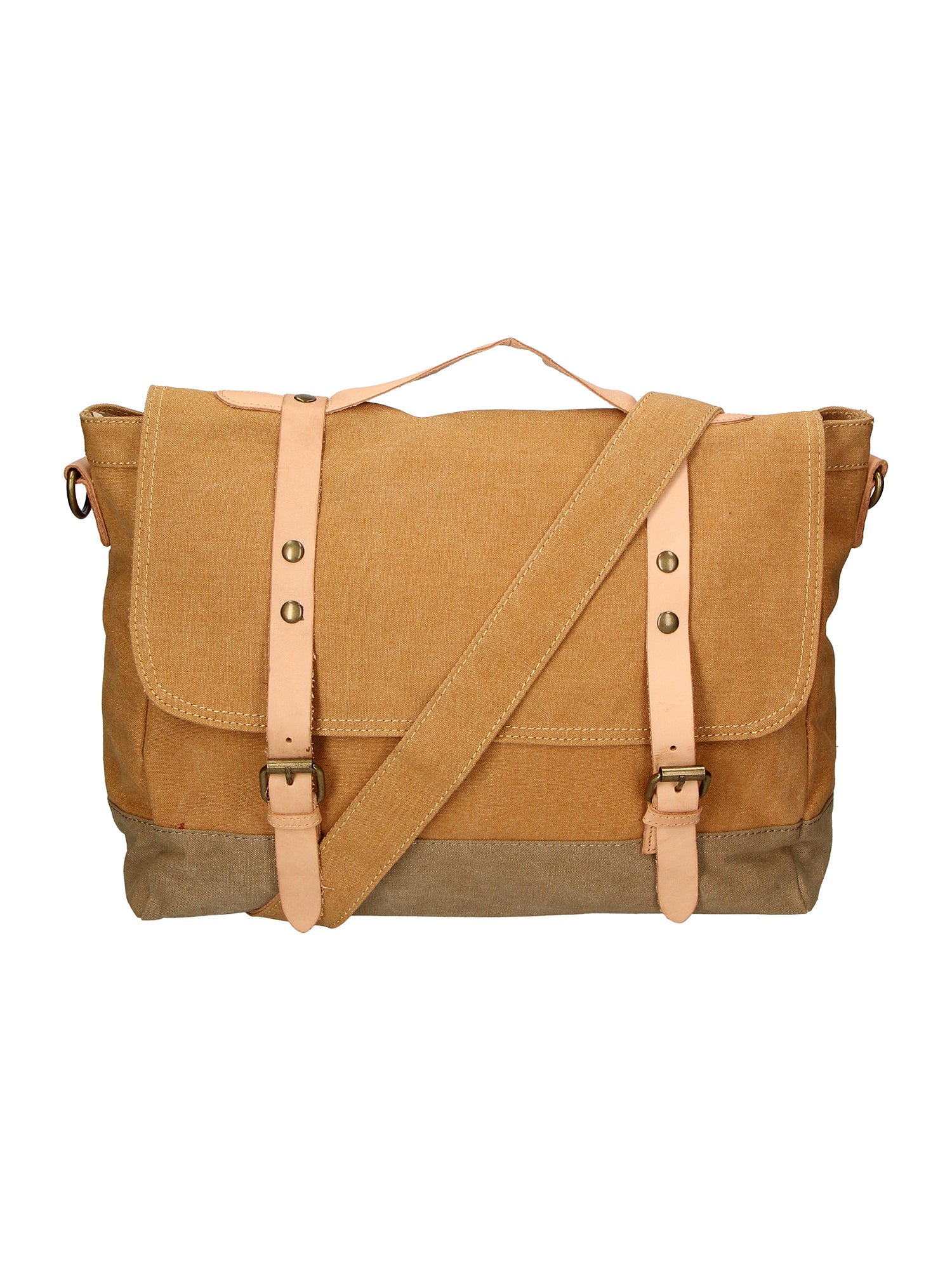 Minerva Borsa a mano unisex Canvas e pelle ZG3011-CUOIO COGNAC Gave Lux