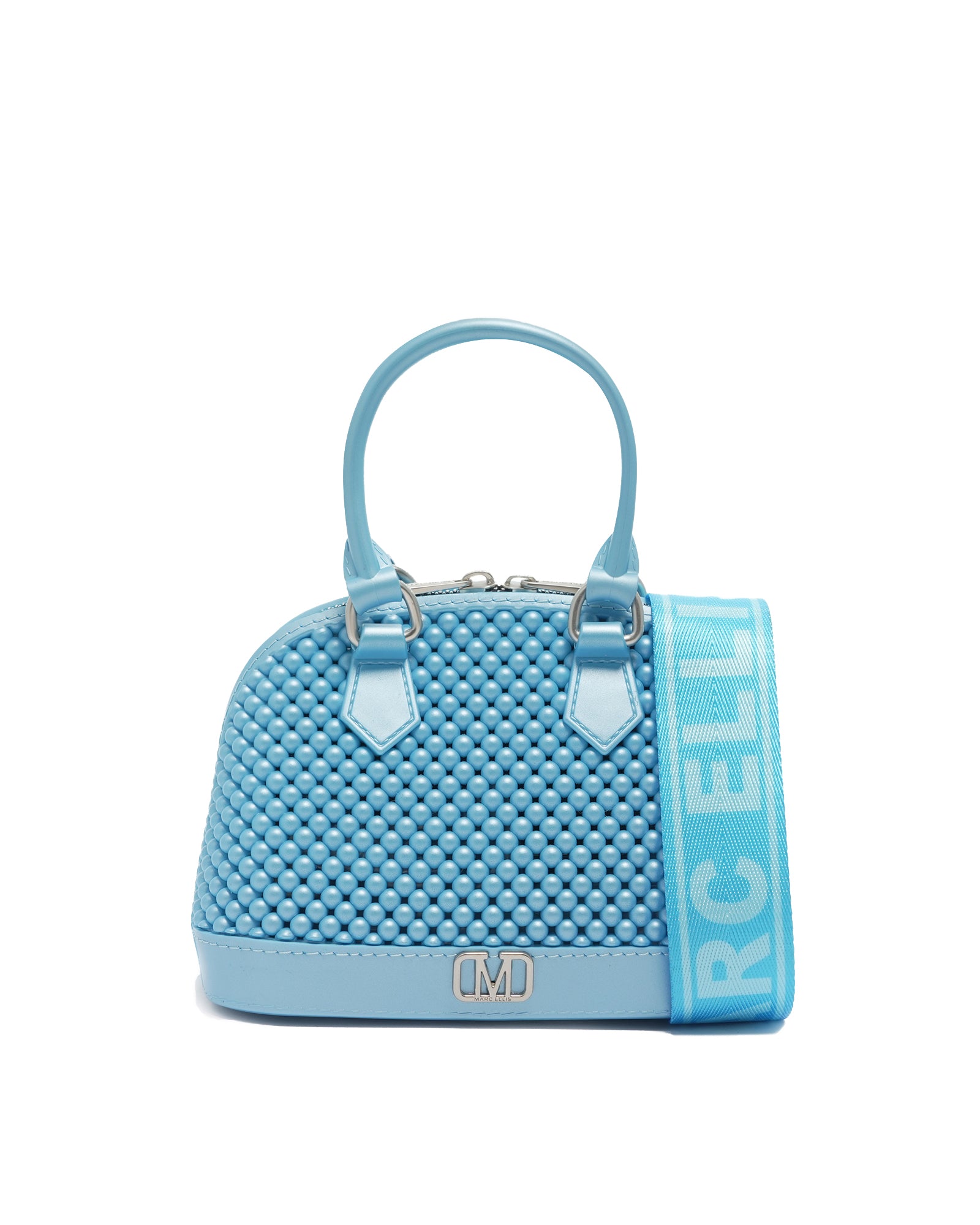 Borsa a mano da donna 100% Pvc FLAT XS BALL-NORSE BLUE + OFF SILVER Marc Ellis