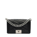 Borsa a mano da donna 100% PVC FLAT S MANHATTAN-BLACK + SILVER Marc Ellis