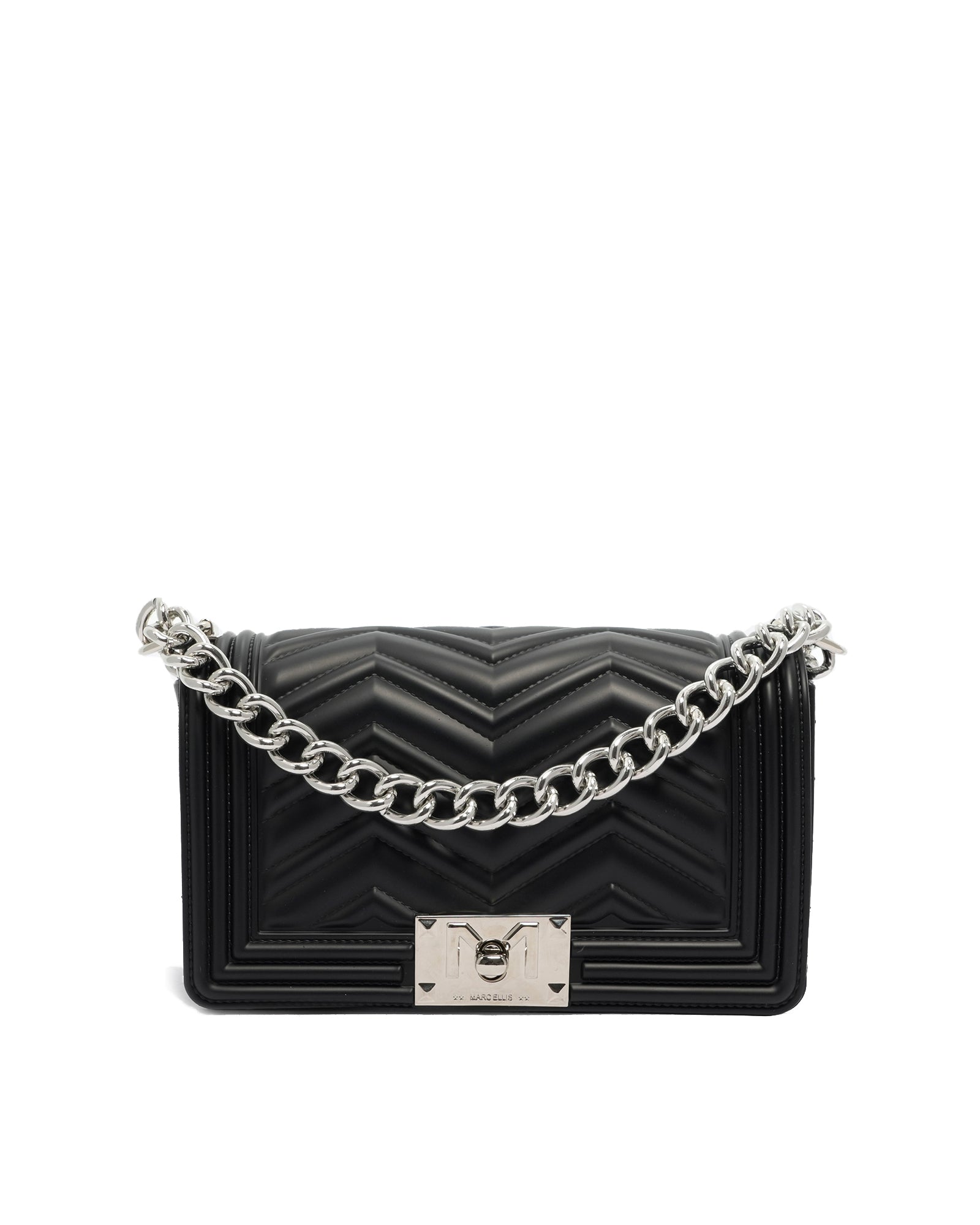Borsa a mano da donna 100% PVC FLAT S MANHATTAN-BLACK + SILVER Marc Ellis