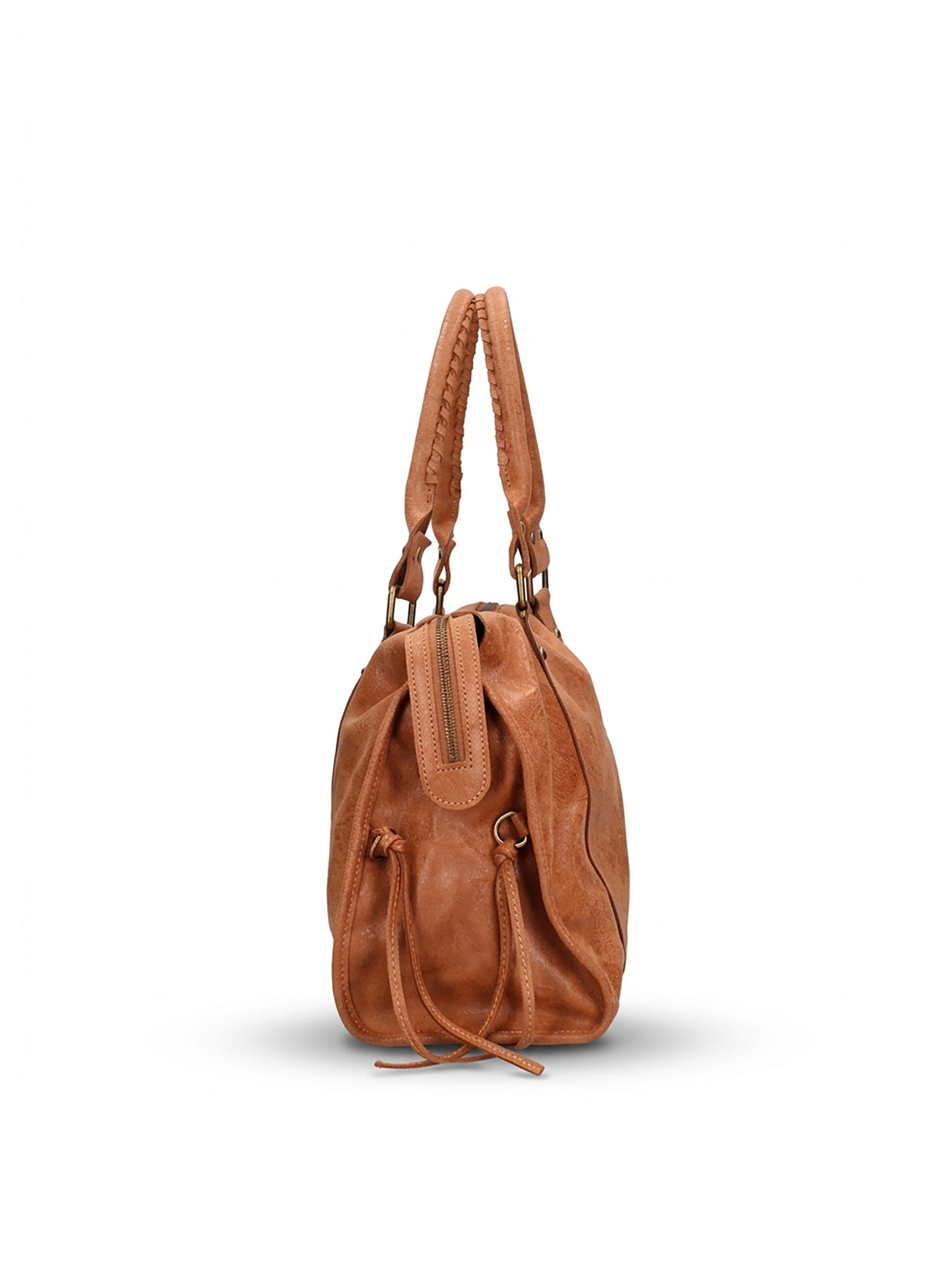 Borsa a Spalla in Genuine Printed Suede Leather Marrone