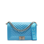 Borsa a mano da donna 100% PVC FLAT M-NORSE BLUE + OFF SILVER Marc Ellis