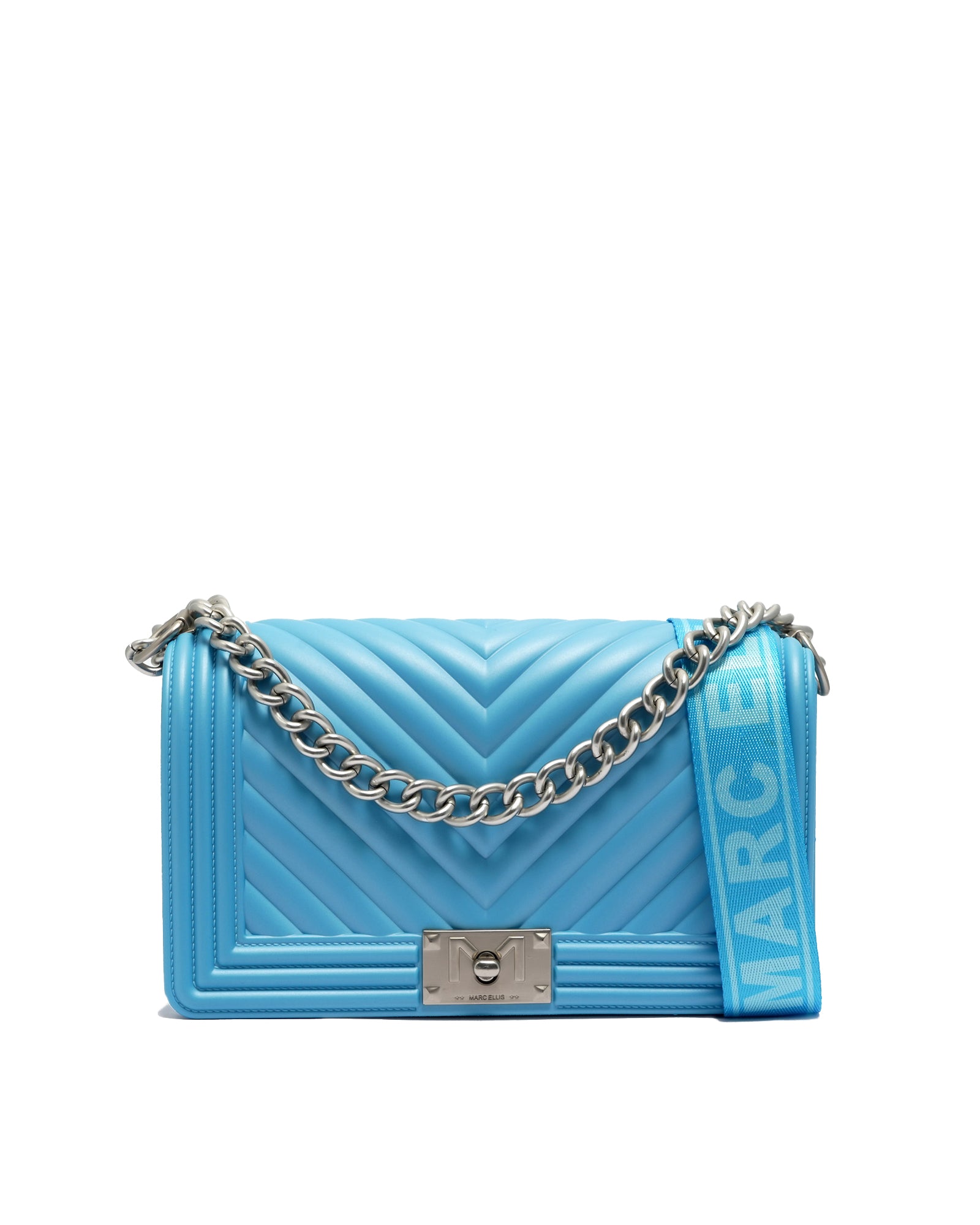 Borsa a mano da donna 100% PVC FLAT M-NORSE BLUE + OFF SILVER Marc Ellis