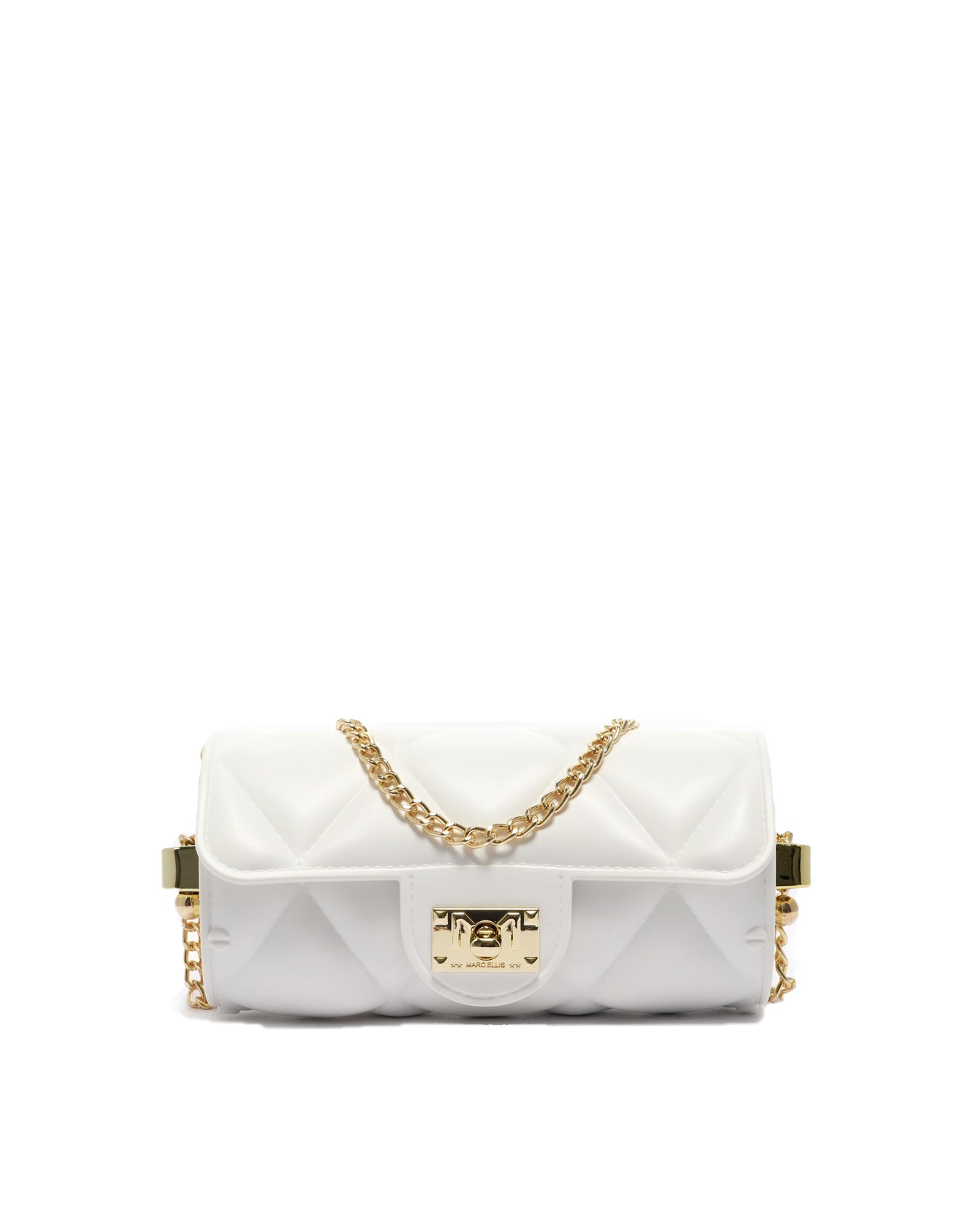 Borsa a mano da donna 100% Pvc FLAT MOON-OFF BLANC + GOLD Marc Ellis