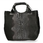Eufemia Borsa a spalla da donna Pelle Croco Stampata 9007 1-NERO Gave Lux