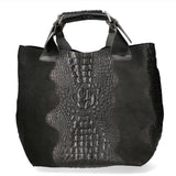 Eufemia Borsa a spalla da donna Pelle Croco Stampata 9007 1-NERO Gave Lux