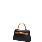 Borsa a mano da donna 100% vera pelle 07221-D28 NERO+D44 CUOIO Roberta Rossi